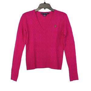 NWOT Ralph Lauren Sport 100% Italian Lambs Wool V-neck Cable Knit Jumper Sweater